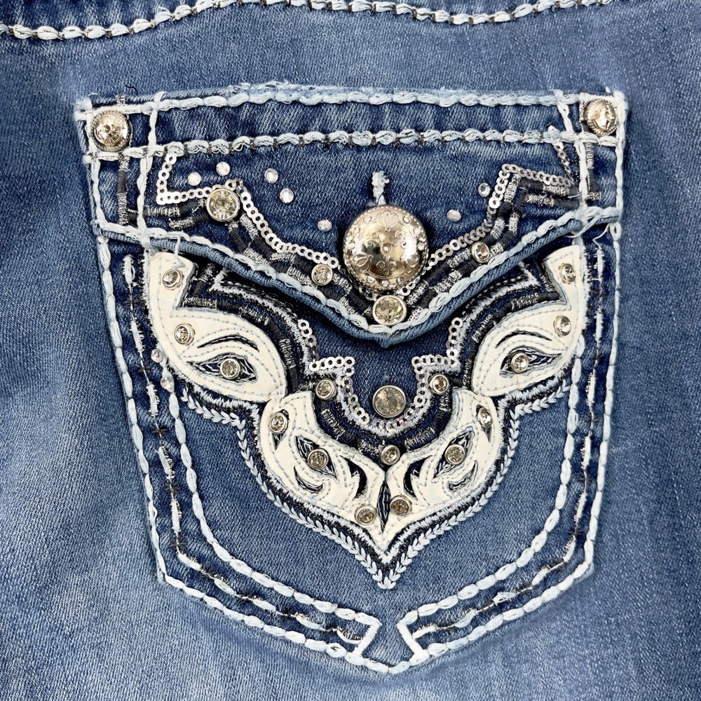 Sexy Couture Womens Jeans Size 17 Y2K McBling Western Rhinestone Country Stretch - Picture 9 of 15